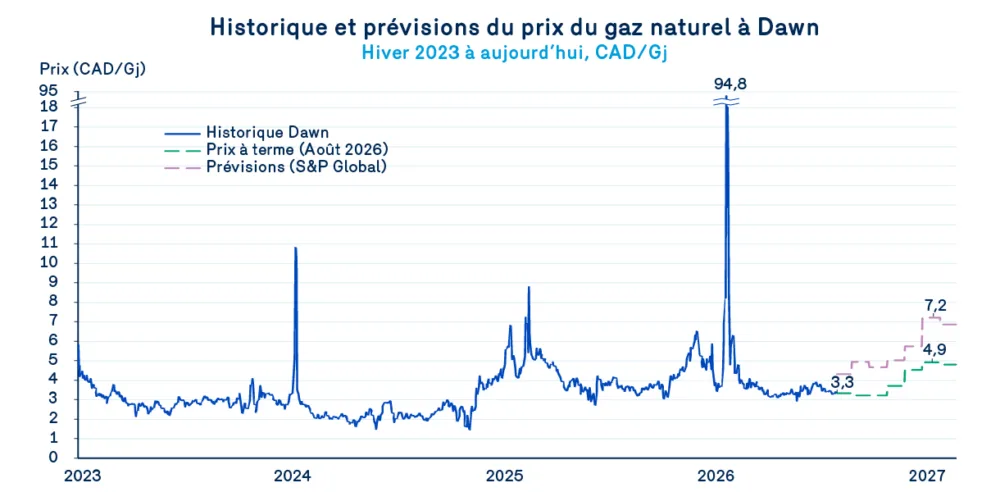 historique et prévisions du prix du gaz naturel à dawn