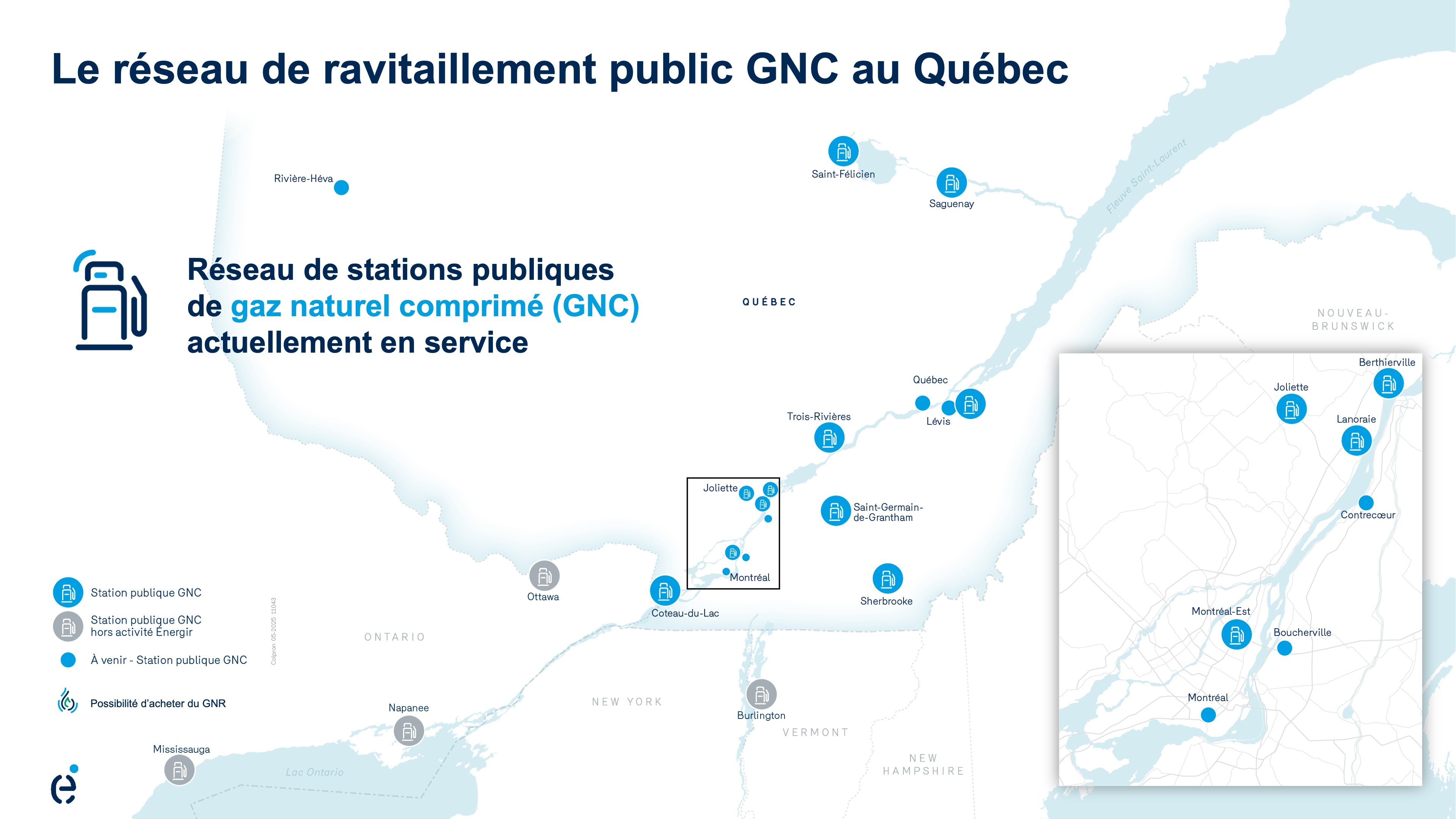 Carte réseau de ravitaillement public GNC au Québec