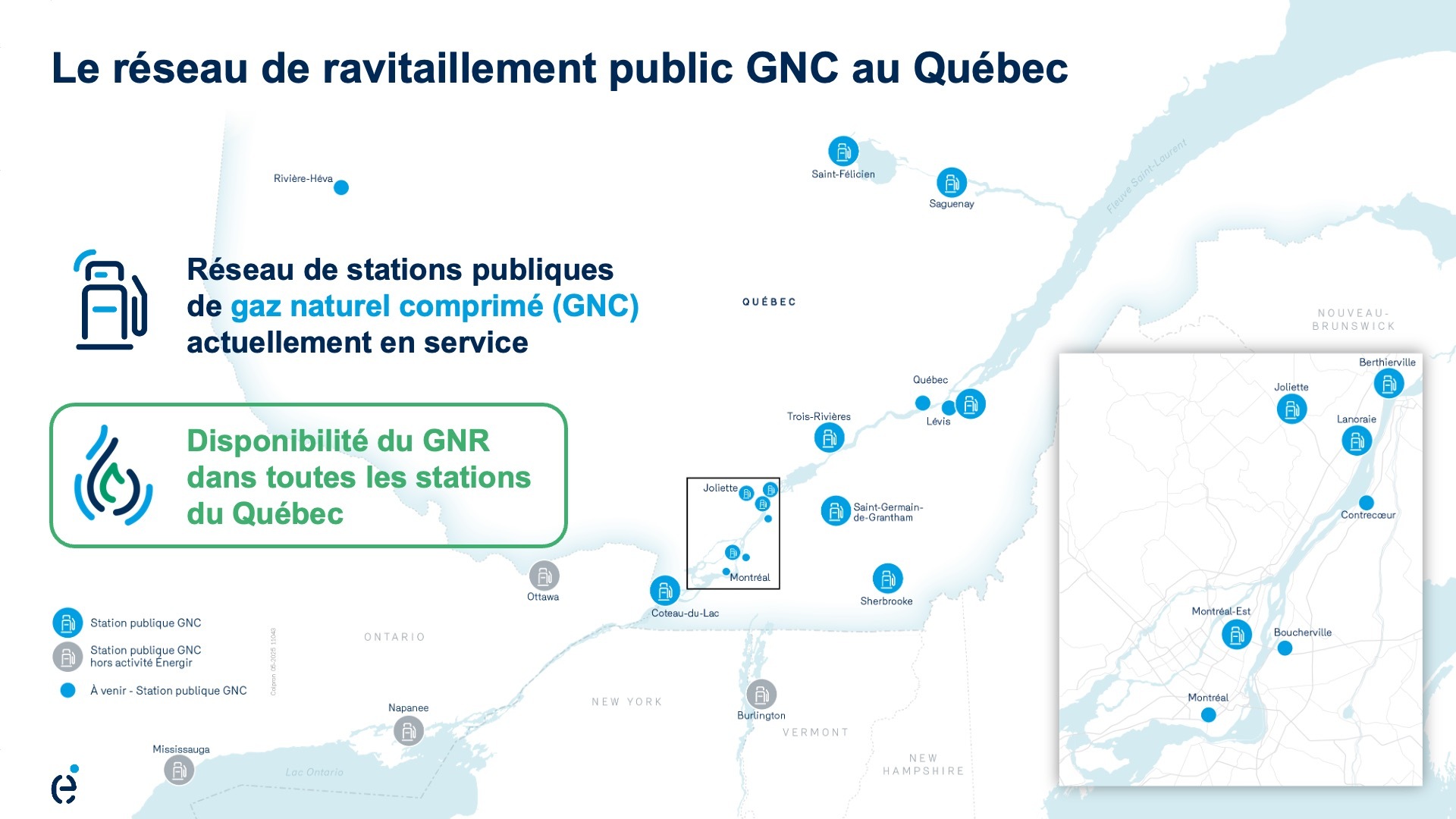 Carte réseau de ravitaillement public GNC au Québec